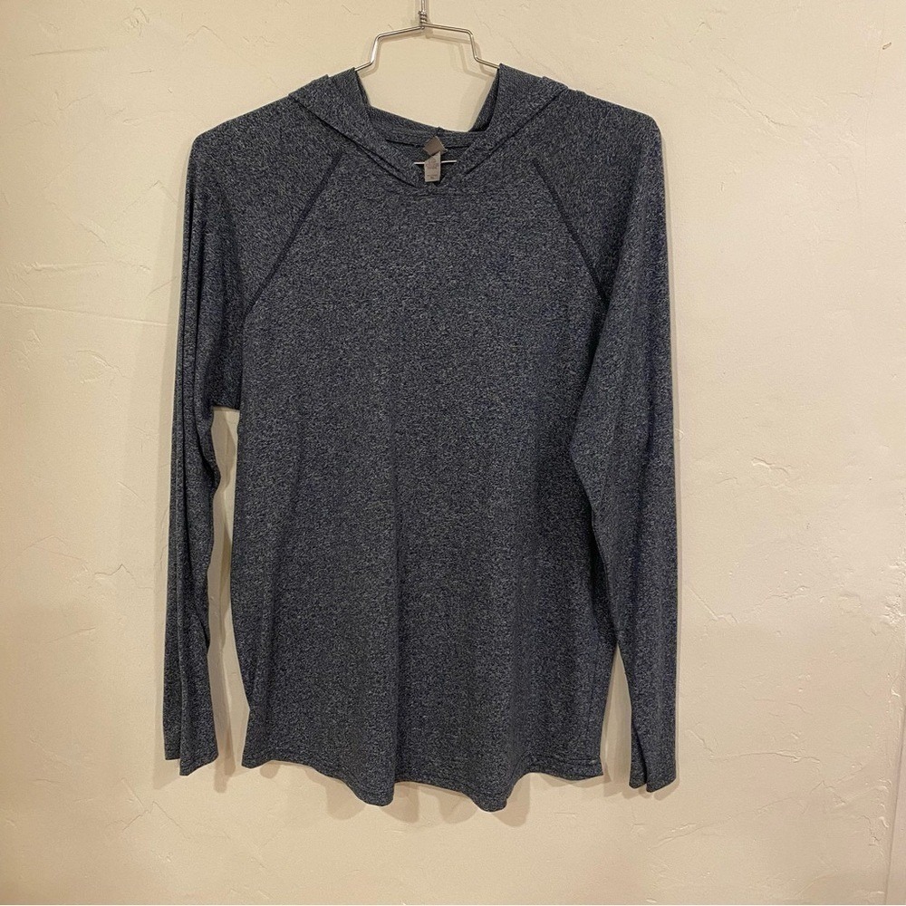 Next Level Apparel Mens XL Navy Blue Heathered‎ Long Sleeve Hooded T-Shirt